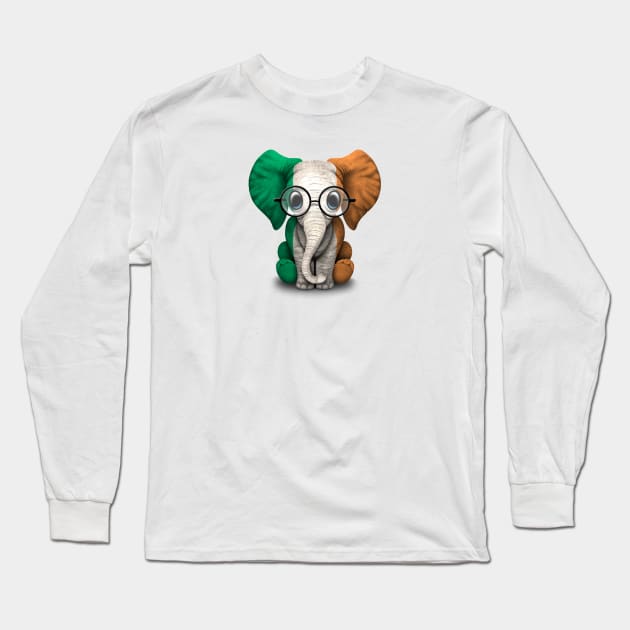 Baby Elephant with Glasses and Irish Flag Long Sleeve T-Shirt by jeffbartels